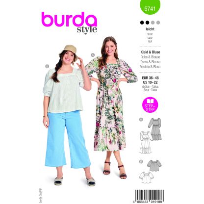 Patron Burda 5741 - Robe et blouse à manches raglan et volant
