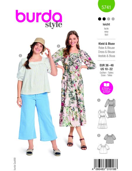 Patron Burda 5741 - Robe et blouse à manches raglan et volant