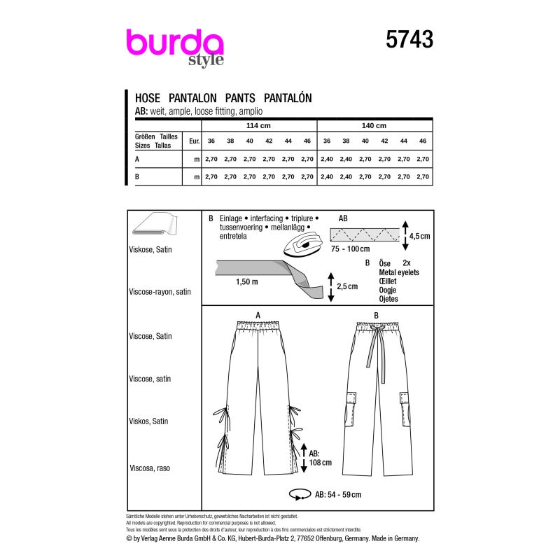 Patron Burda 5743 - Pantalon tendance avec détails innovants