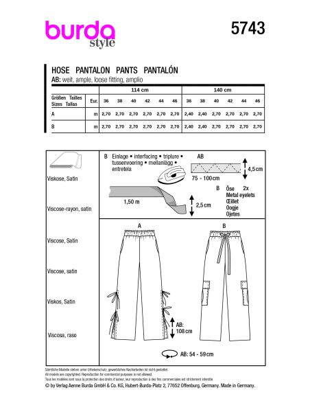 Patron Burda 5743 - Pantalon tendance avec détails innovants