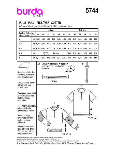 Patron Burda 5744 - Pull-over et t-shirt pour homme au style rétro
