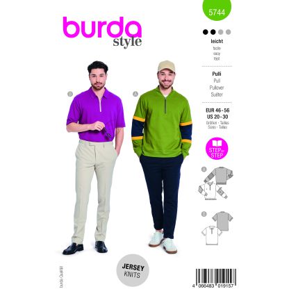 Patron Burda 5744 - Pull-over et t-shirt pour homme au style rétro