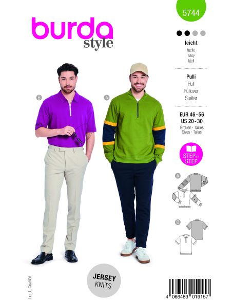 Patron Burda 5744 - Pull-over et t-shirt pour homme au style rétro