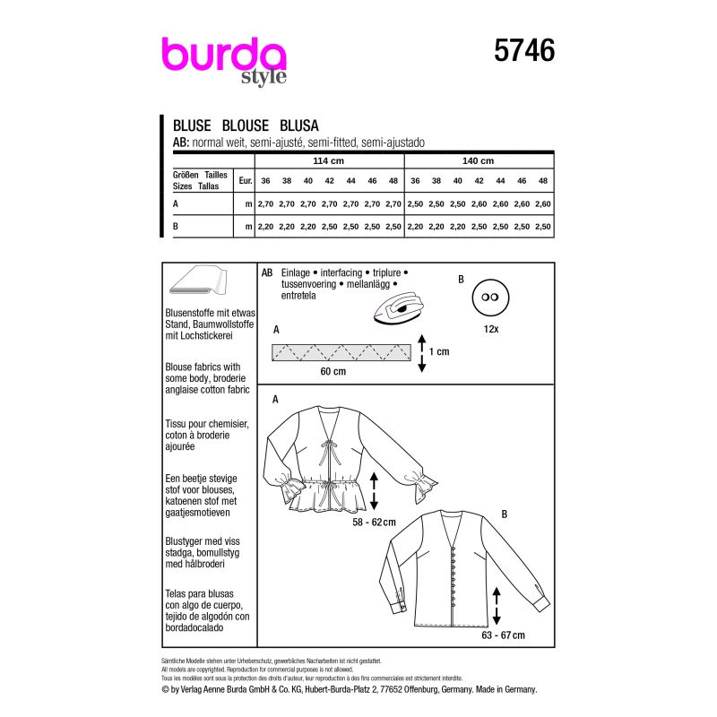 Patron Burda 5746 - Blouse féminine et décontractée