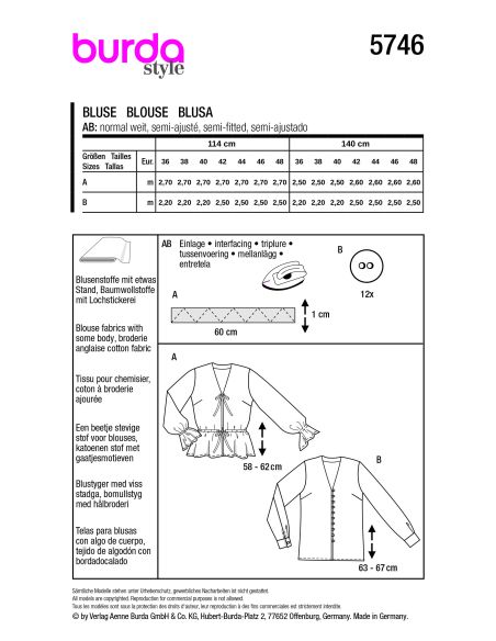 Patron Burda 5746 - Blouse féminine et décontractée