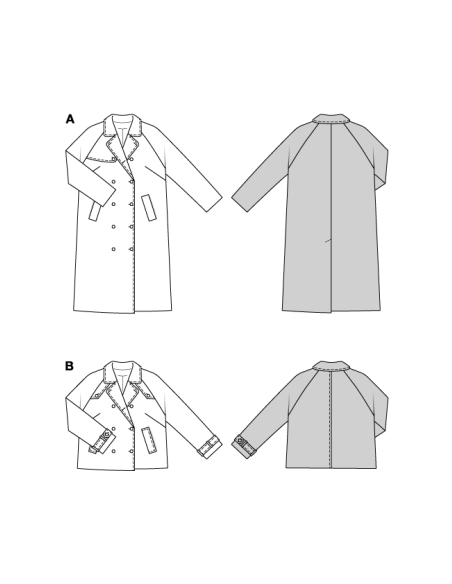 Patron Burda 5747 - Manteau et veste trench-coat pour silhouettes curvy