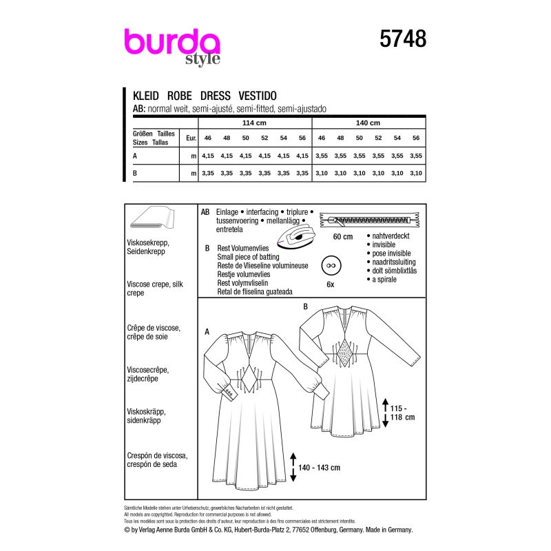 Patron Burda 5748 - Robe élégante avec détails couture