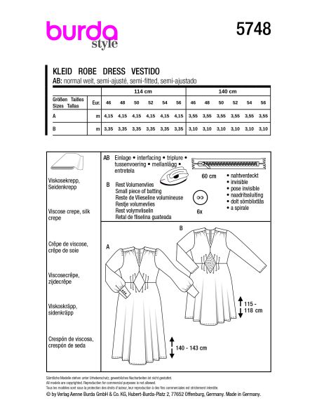 Patron Burda 5748 - Robe élégante avec détails couture