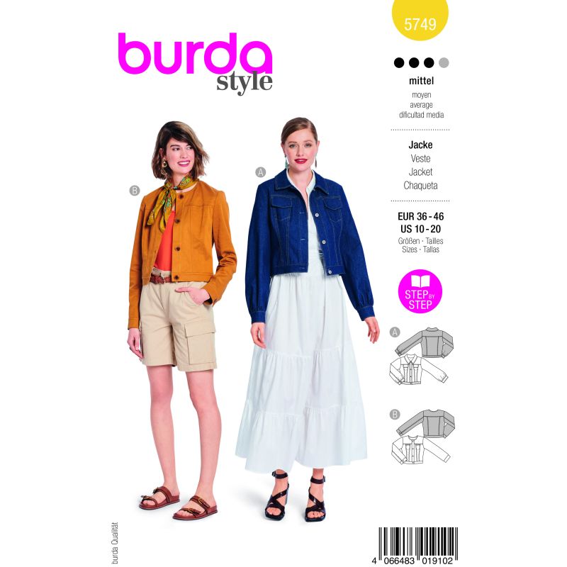 Patron Burda 5749 - Vestes décontractées à boutons