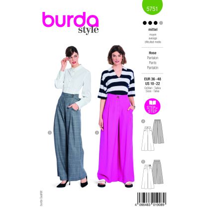 Patron Burda 5751 - Pantalon à pinces et jambes évasées