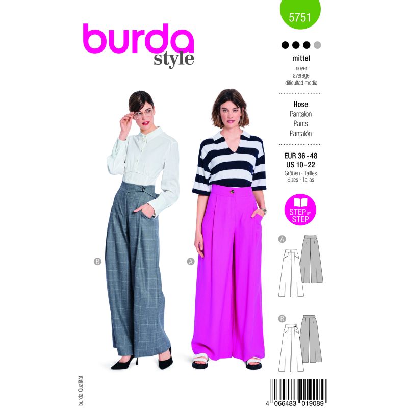 Patron Burda 5751 - Pantalon à pinces et jambes évasées