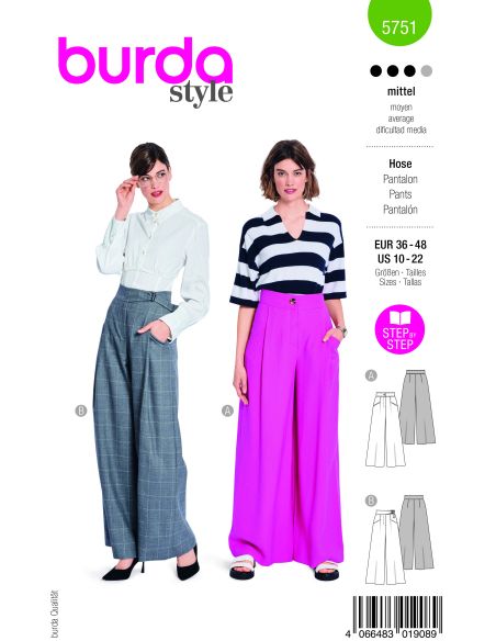 Patron Burda 5751 - Pantalon à pinces et jambes évasées