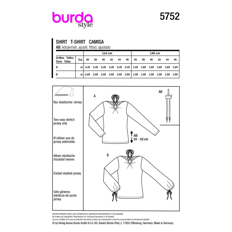 Patron Burda 5752 - T-shirts élégants avec détails raffinés