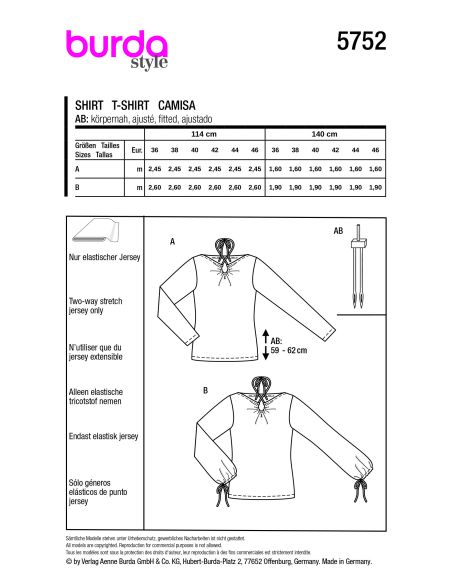 Patron Burda 5752 - T-shirts élégants avec détails raffinés