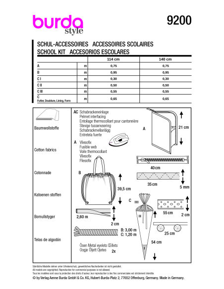 Patron Burda n°9200 - Accessoires scolaires pratiques