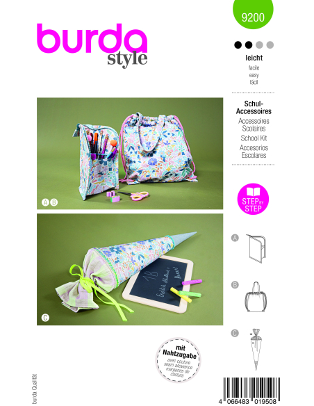 Patron Burda n°9200 - Accessoires scolaires pratiques
