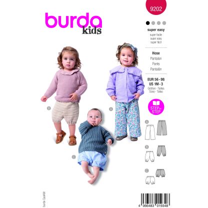 Patron Burda 9202 - Pantalon et short pour enfants avec taille élastiquée