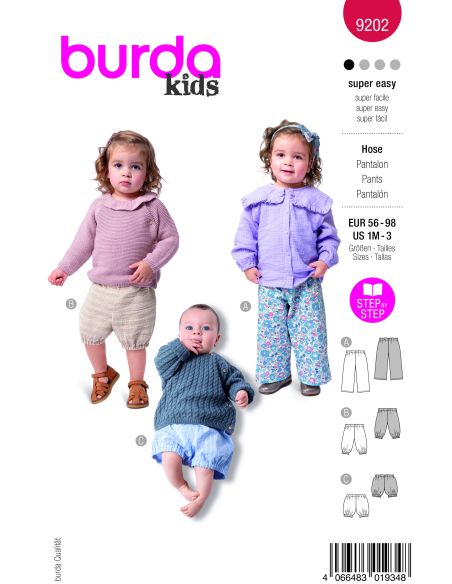 Patron Burda 9202 - Pantalon et short pour enfants avec taille élastiquée