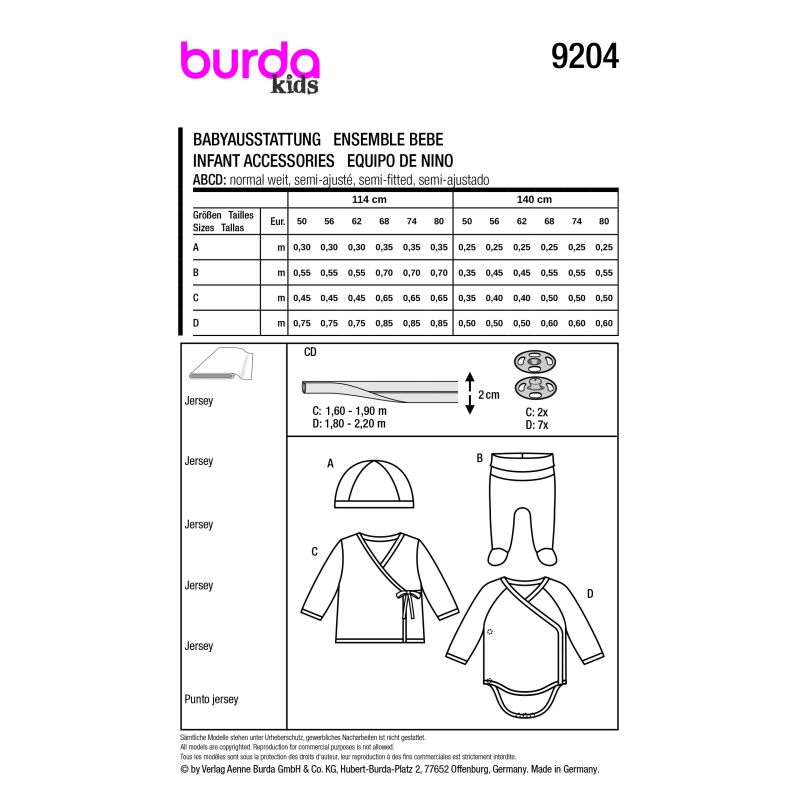 Patron Burda 9204 - Ensemble bébé confortable