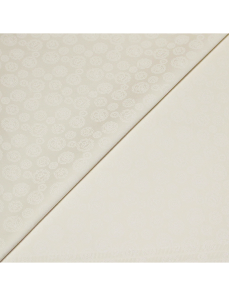 Gabardine coton & élasthanne - Broche fleuri ton-sur-ton blanc cassé