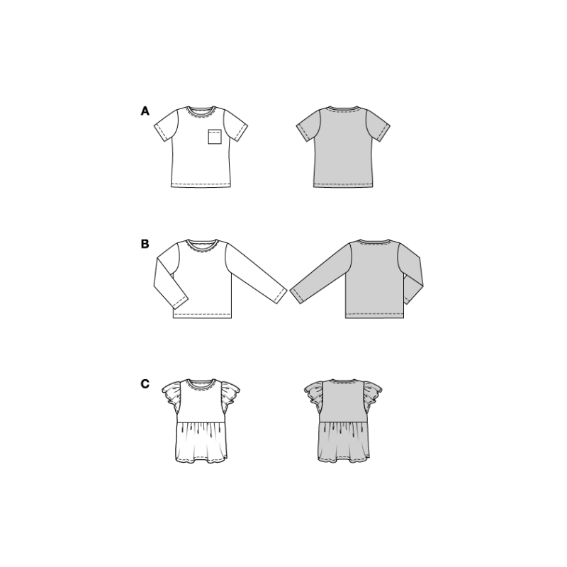 Patron Burda 9205 - T-shirts pour enfants avec variations créatives