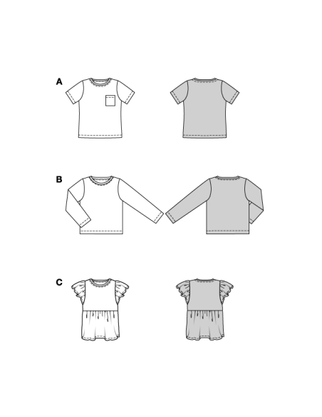 Patron Burda 9205 - T-shirts pour enfants avec variations créatives