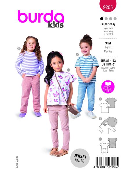 Patron Burda 9205 - T-shirts pour enfants avec variations créatives