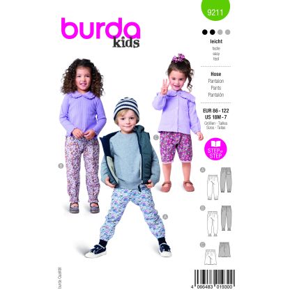 Patron Burda 9211 - Pantalon et short pour enfants avec taille élastiquée