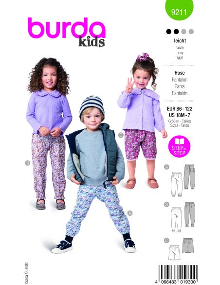 Patron Burda 9211 - Pantalon et short pour enfants avec taille élastiquée