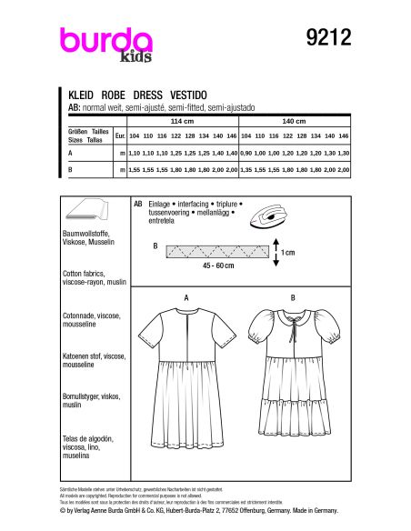 Patron Burda 9212 - Robe pour fillettes avec variations charmantes