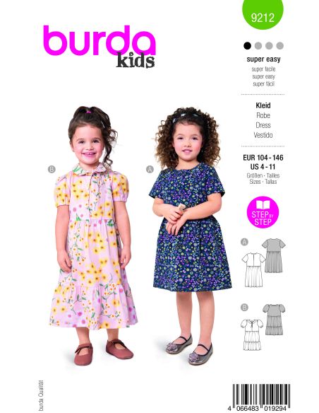 Patron Burda 9212 - Robe pour fillettes avec variations charmantes