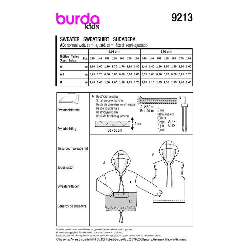 Patron Burda 9213 - Sweat-shirt pour enfants avec variations tendance