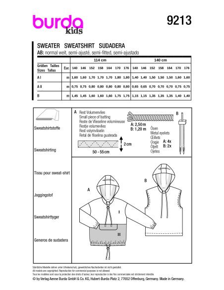 Patron Burda 9213 - Sweat-shirt pour enfants avec variations tendance