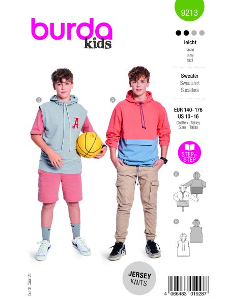 Patron Burda 9213 - Sweat-shirt pour enfants avec variations tendance