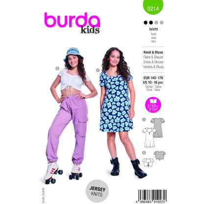Patron Burda 9214 - Robe et top pour enfants avec détails modernes