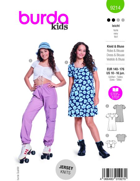Patron Burda 9214 - Robe et top pour enfants avec détails modernes