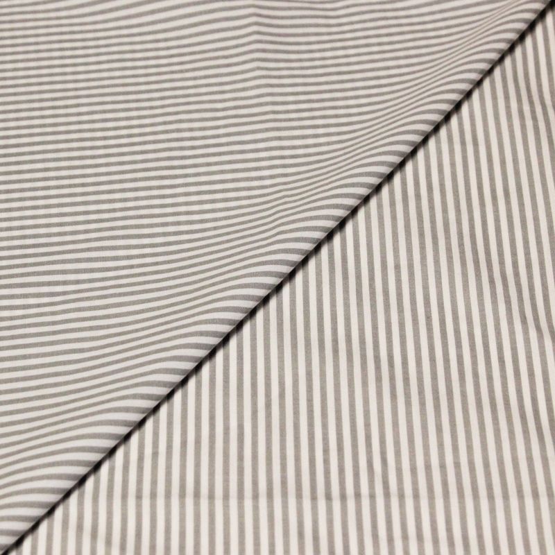 Popeline 100% coton - Rayé gris et blanc