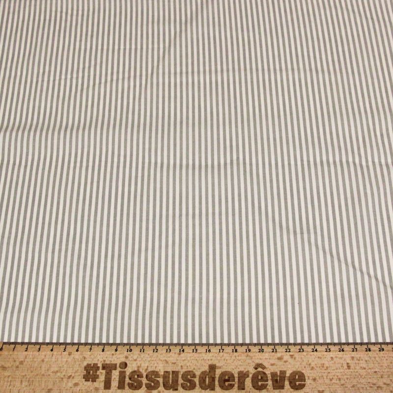 Popeline 100% coton - Rayé gris et blanc