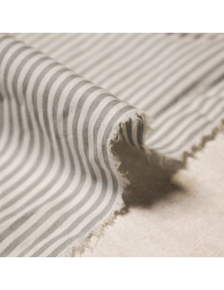 Popeline 100% coton - Rayé gris et blanc