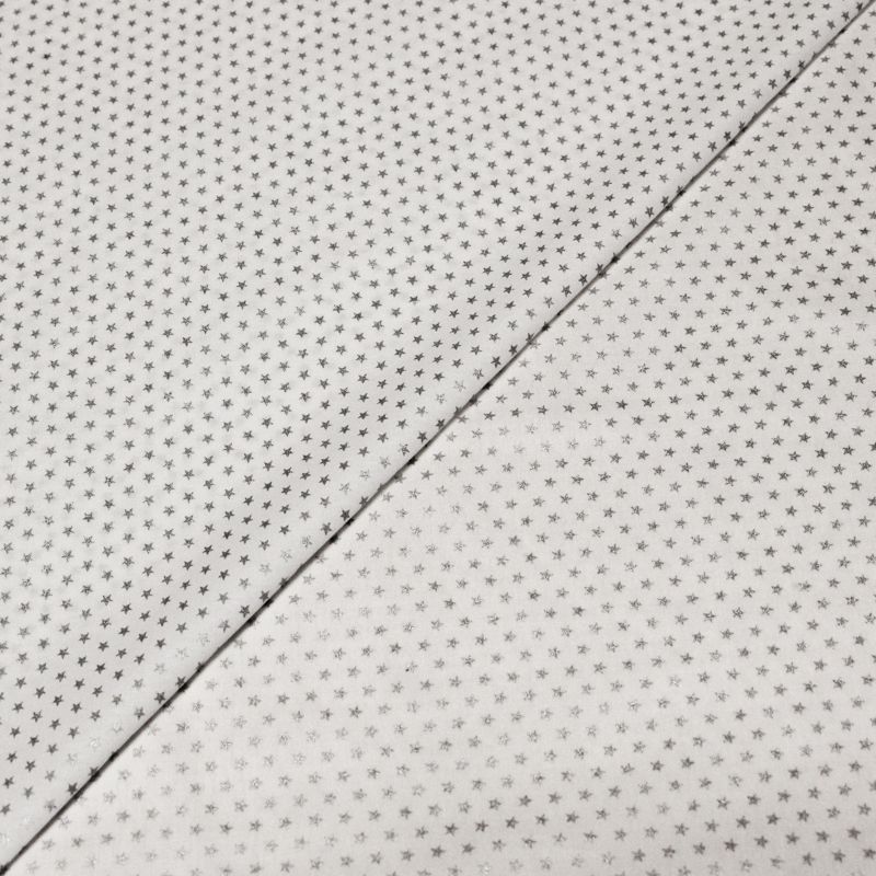Popeline 100% coton - Etoiles argentées sur fond blanc