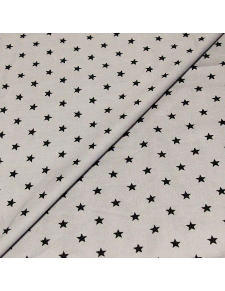 Popeline 100% coton - Etoiles noires sur fond gris