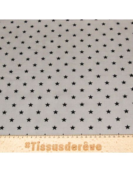 Popeline 100% coton - Etoiles noires sur fond gris