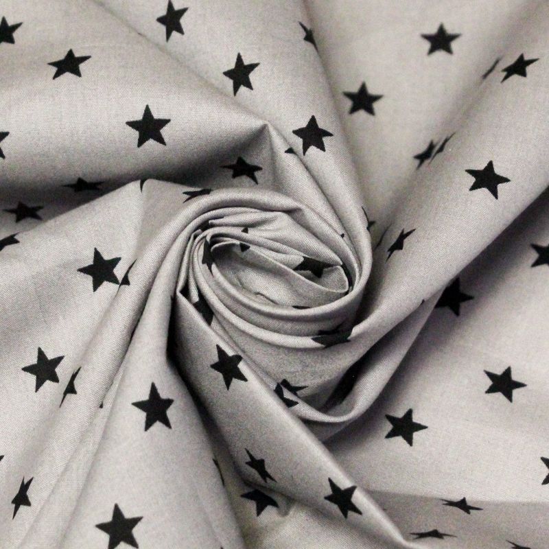 Popeline 100% coton - Etoiles noires sur fond gris