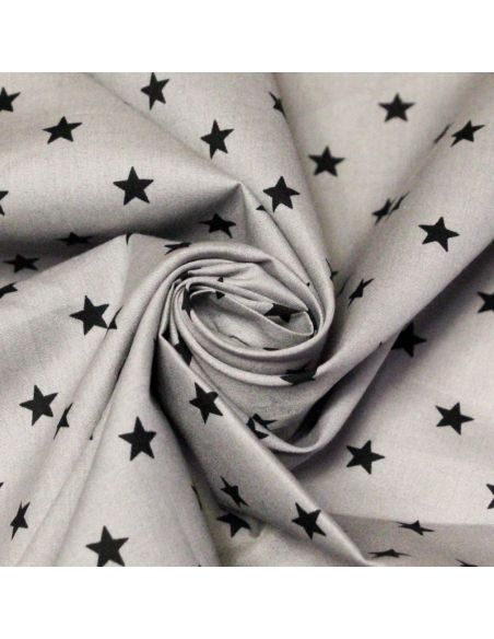 Popeline 100% coton - Etoiles noires sur fond gris