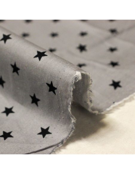 Popeline 100% coton - Etoiles noires sur fond gris