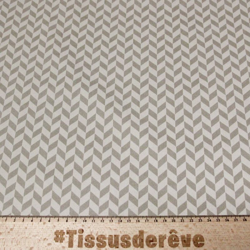 Gabardine coton & élasthanne - Beige motif géométrique