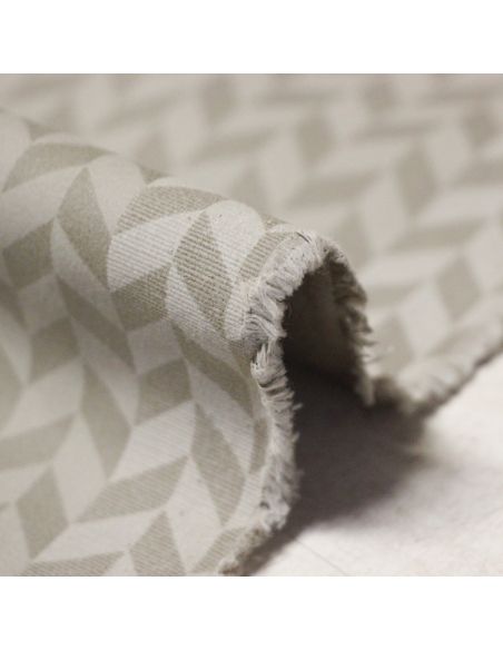 Gabardine coton & élasthanne - Beige motif géométrique