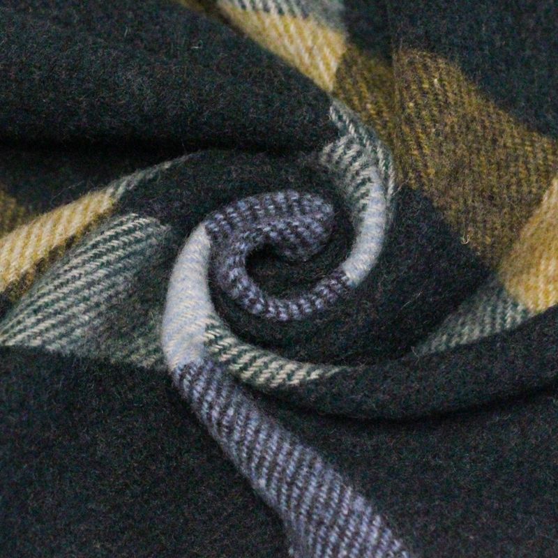 Écharpe à frange de laine - Vert à carreaux bleu ciel et jaune