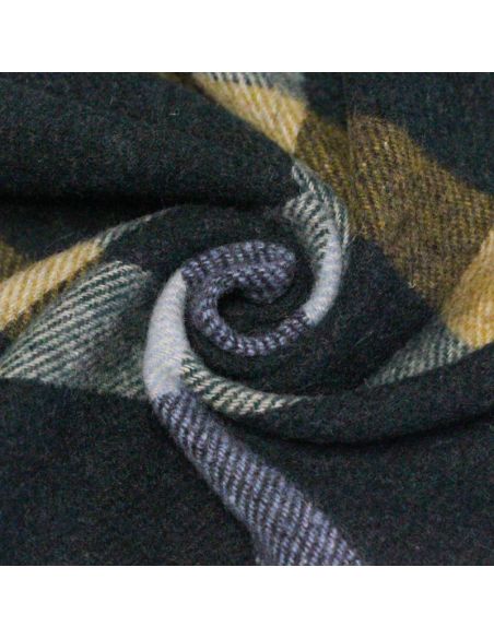 Écharpe à frange de laine - Vert à carreaux bleu ciel et jaune