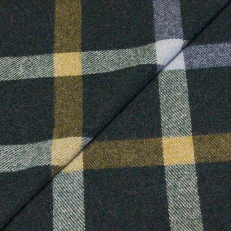 Écharpe à frange de laine - Vert à carreaux bleu ciel et jaune